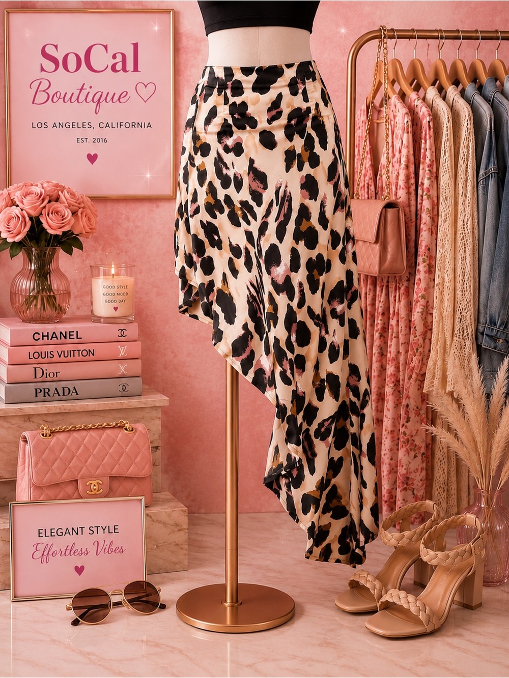 NWT PrettyLittleThing Leopard Animal Print Satin Asymmetrical Skirt 8